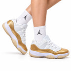Air Jordan 11 Retro White and Metallic Gold Unisex Sneakers Style 05 on-foot main image