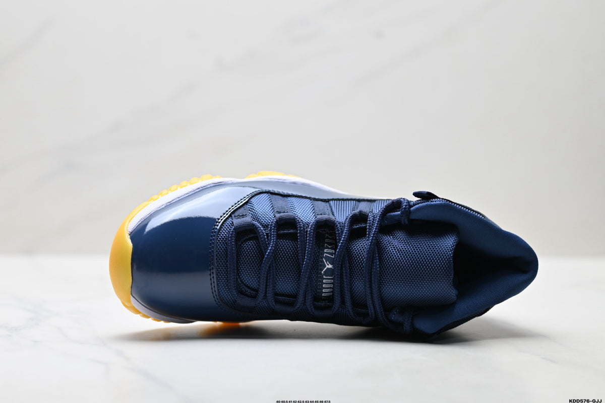 Air Jordan 11 Retro Midnight Navy and Yellow Unisex Sneakers Style 06 detail view 1