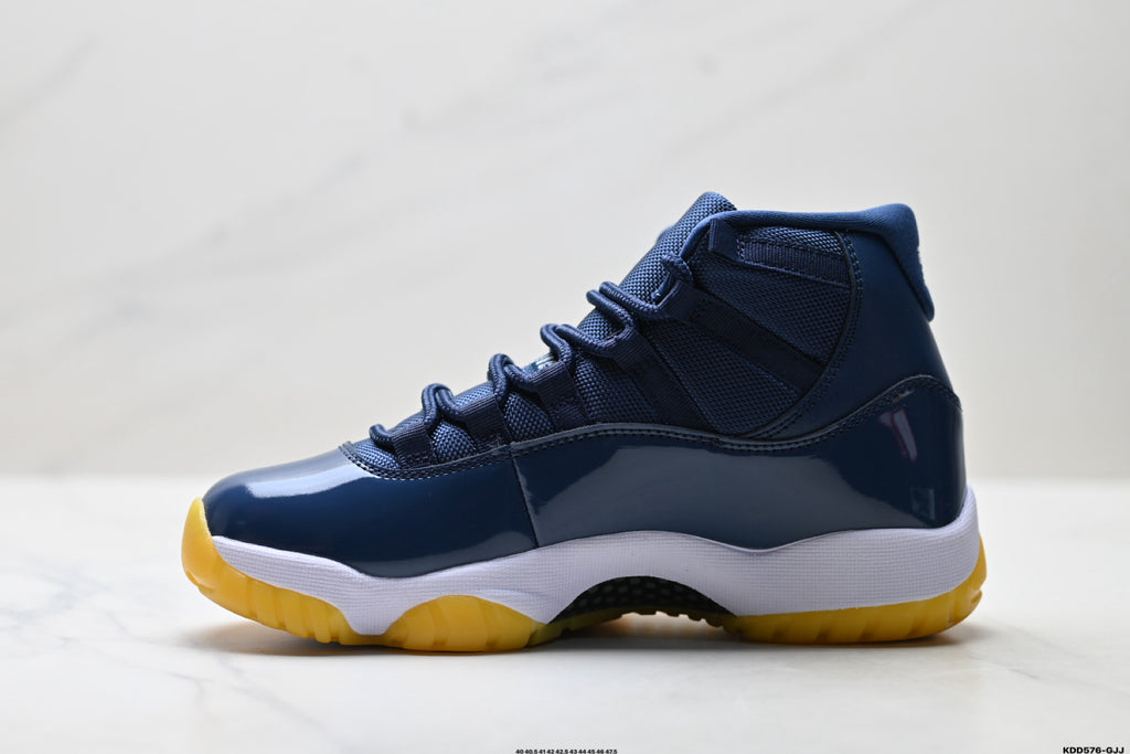 Air Jordan 11 Retro Midnight Navy and Yellow Unisex Sneakers Style 06 detail view 2
