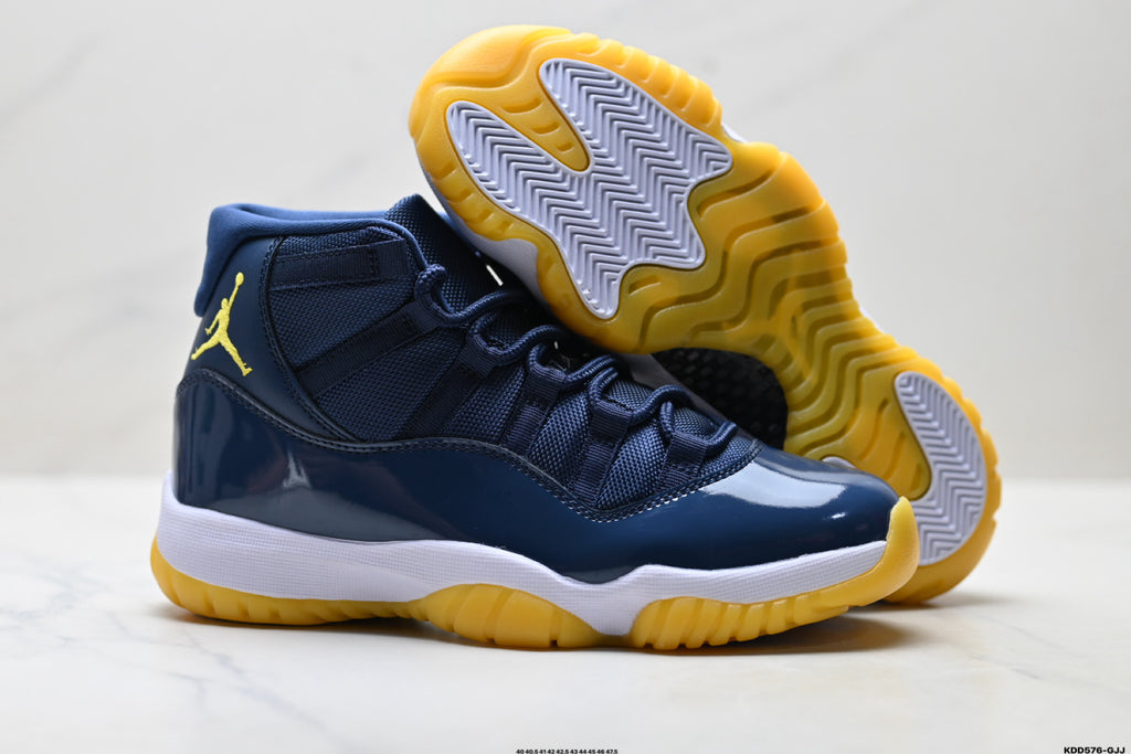 Air Jordan 11 Retro Midnight Navy and Yellow Unisex Sneakers Style 06 detail view 4