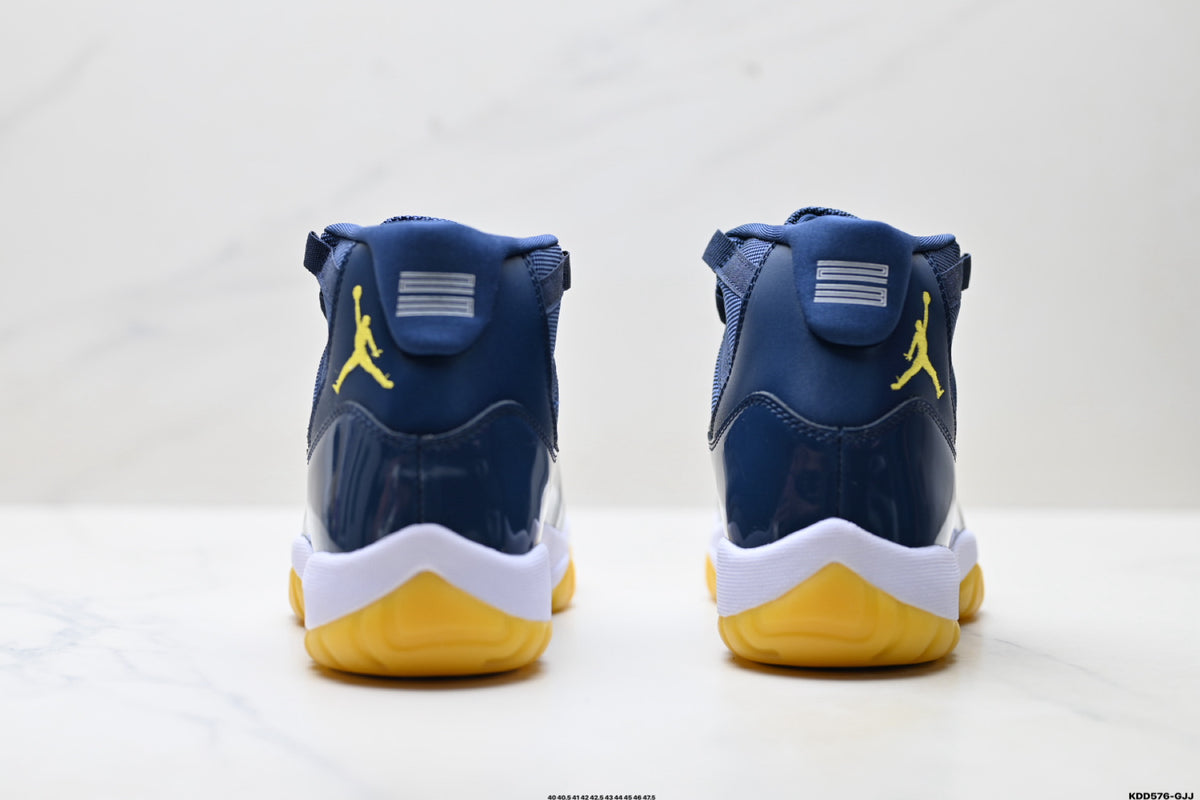 Air Jordan 11 Retro Midnight Navy and Yellow Unisex Sneakers Style 06 detail view 5