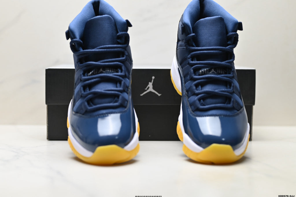 Air Jordan 11 Retro Midnight Navy and Yellow Unisex Sneakers Style 06 detail view 6