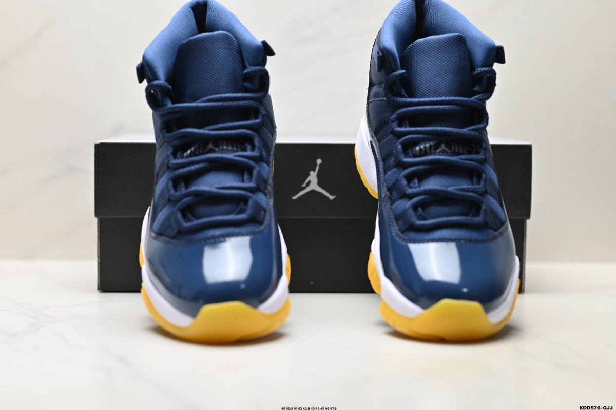Air Jordan 11 Retro Midnight Navy and Yellow Unisex Sneakers Style 06 detail view 6