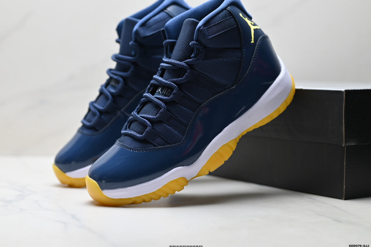 Air Jordan 11 Retro Midnight Navy and Yellow Unisex Sneakers Style 06 detail view 7