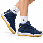Air Jordan 11 Retro Midnight Navy and Yellow Unisex Sneakers Style 06 on-foot main image