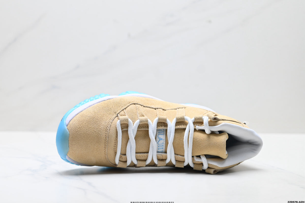 Air Jordan 11 Retro Tan and University Blue Unisex Sneakers Style 08 detail view 1
