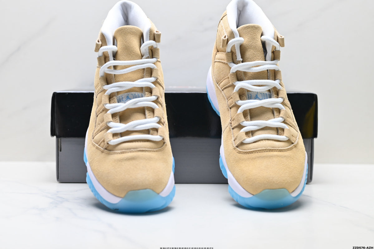 Air Jordan 11 Retro Tan and University Blue Unisex Sneakers Style 08 detail view 6