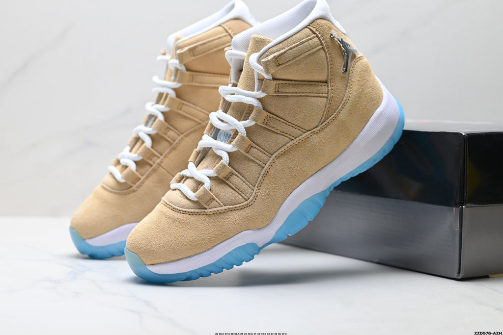 Air Jordan 11 Retro Tan and University Blue Unisex Sneakers Style 08 detail view 7