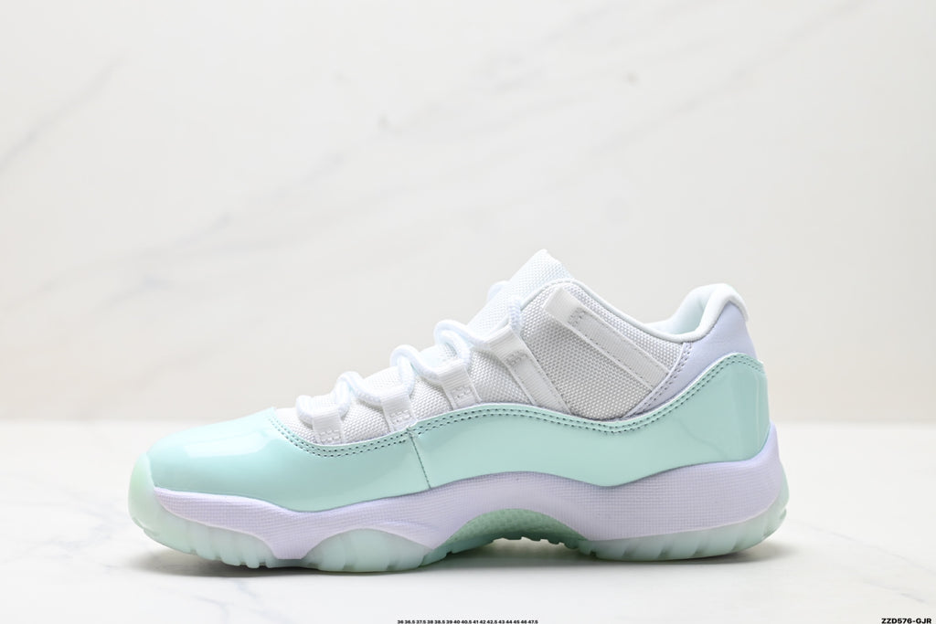Air Jordan 11 Retro White and Mint Unisex Sneakers Style 09 detail view 2