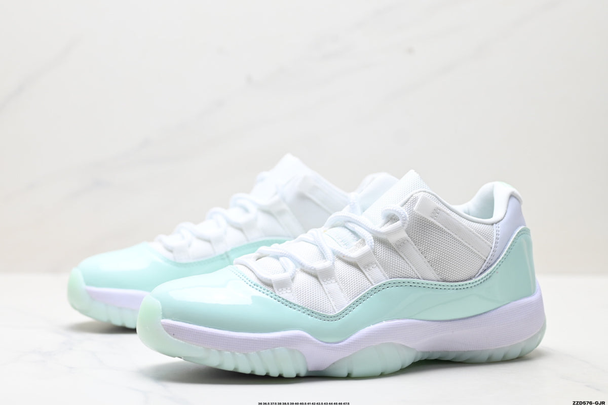 Air Jordan 11 Retro White and Mint Unisex Sneakers Style 09 detail view 3