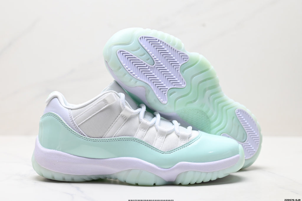 Air Jordan 11 Retro White and Mint Unisex Sneakers Style 09 detail view 4