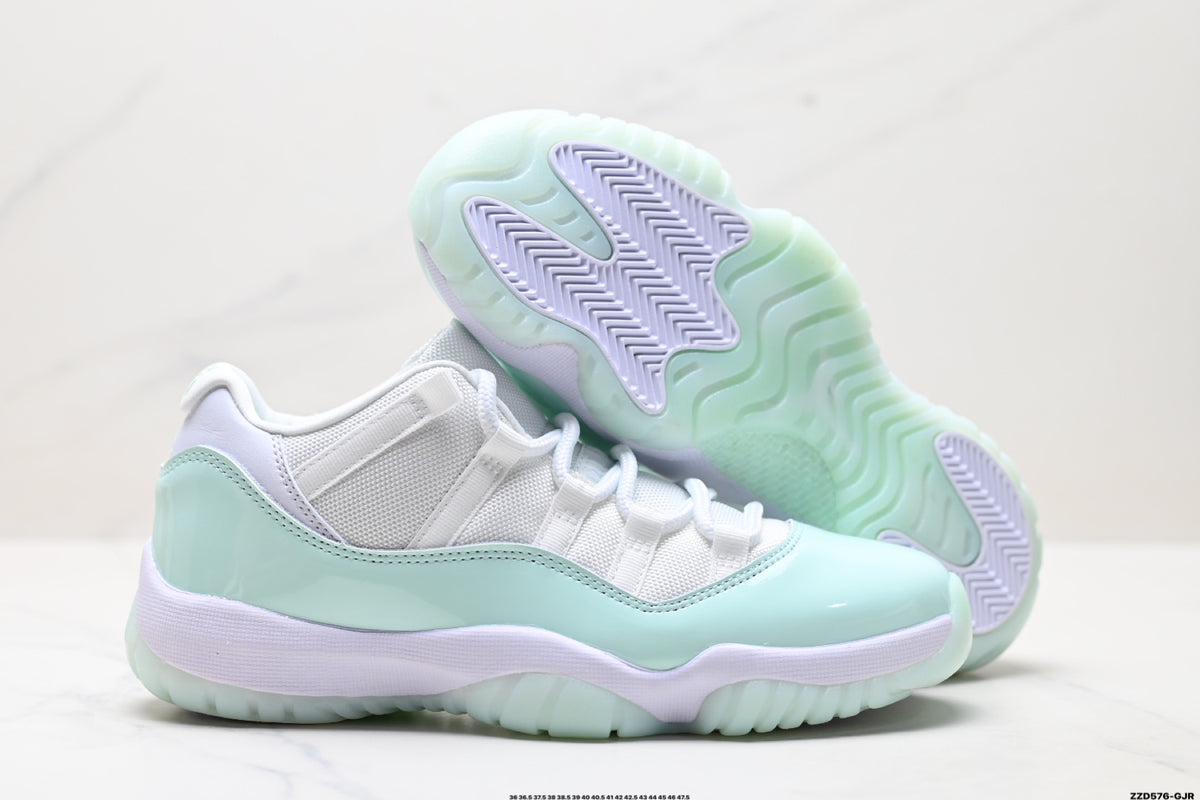 Air Jordan 11 Retro White and Mint Unisex Sneakers Style 09 detail view 4