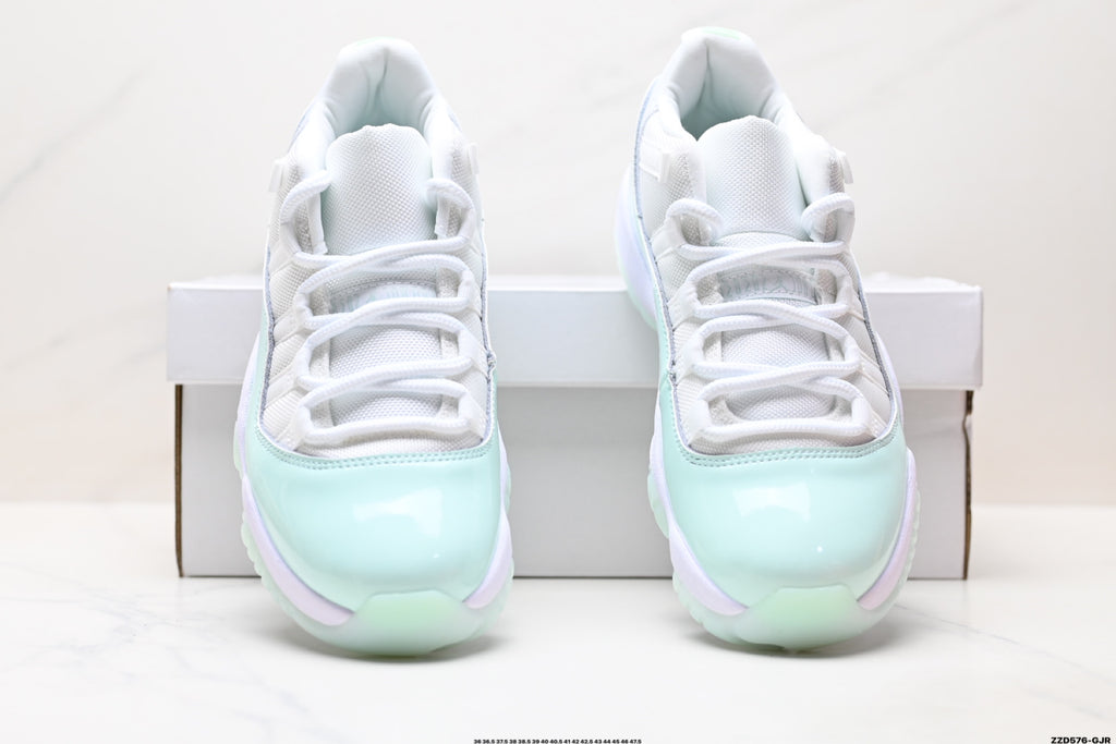 Air Jordan 11 Retro White and Mint Unisex Sneakers Style 09 detail view 6