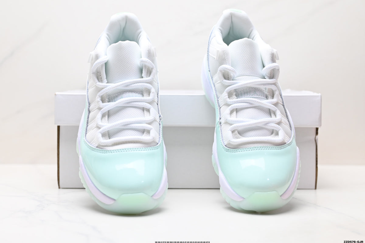 Air Jordan 11 Retro White and Mint Unisex Sneakers Style 09 detail view 6