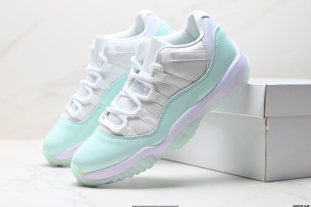 Air Jordan 11 Retro White and Mint Unisex Sneakers Style 09 detail view 7