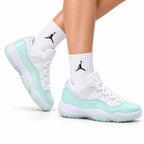 Air Jordan 11 Retro White and Mint Unisex Sneakers Style 09 on-foot main image