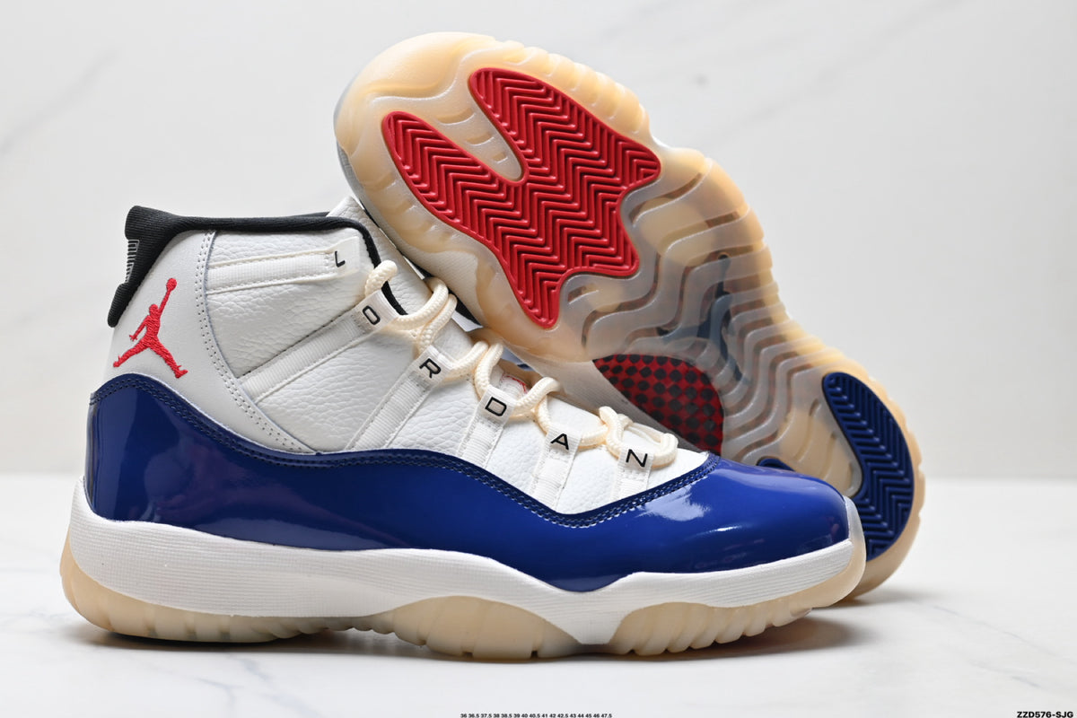Air Jordan 11 Retro White Navy and Red Unisex Sneakers Style 10 detail view 4