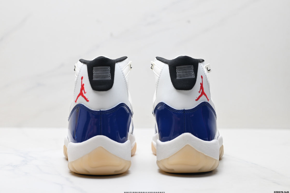 Air Jordan 11 Retro White Navy and Red Unisex Sneakers Style 10 detail view 5