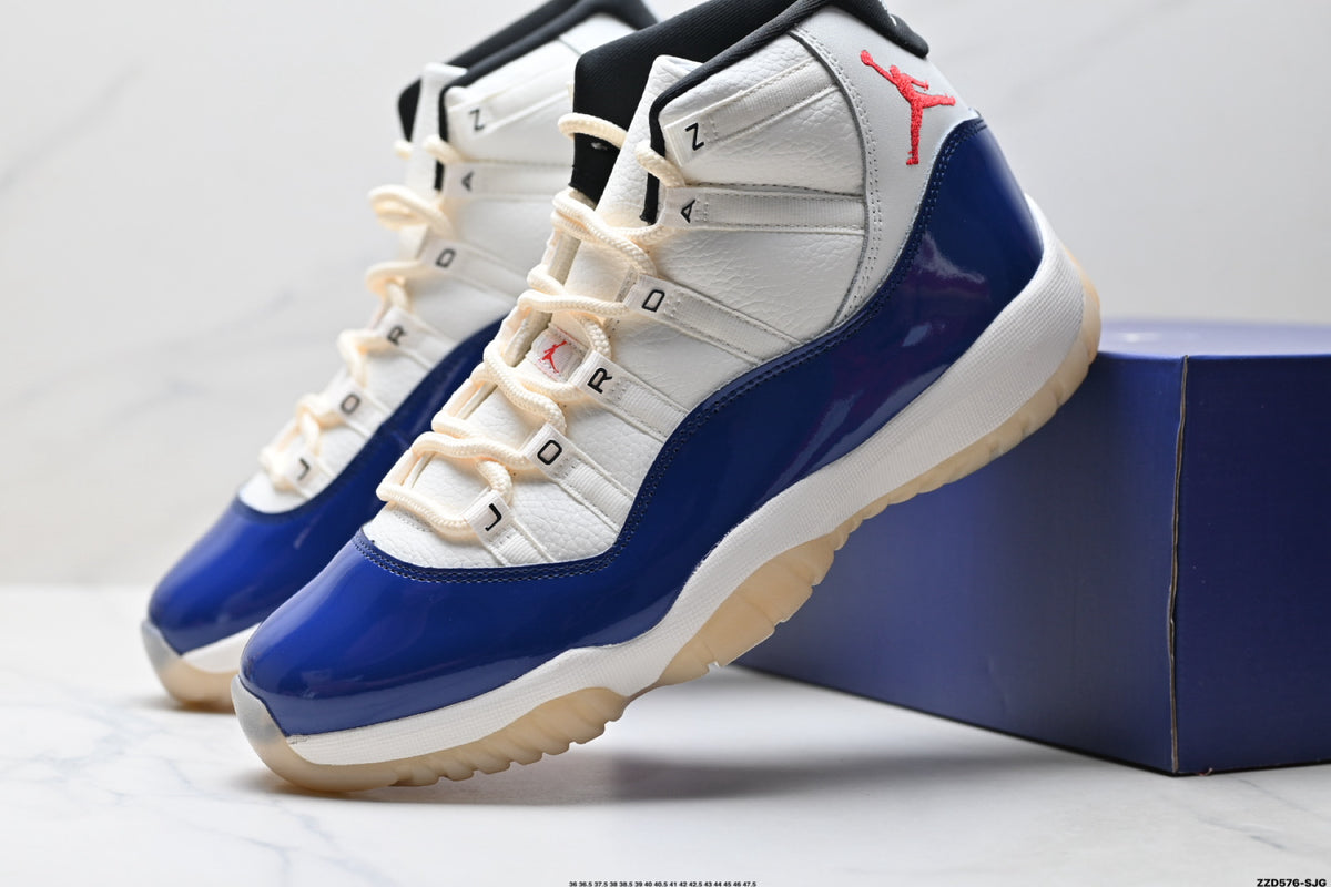 Air Jordan 11 Retro White Navy and Red Unisex Sneakers Style 10 detail view 7