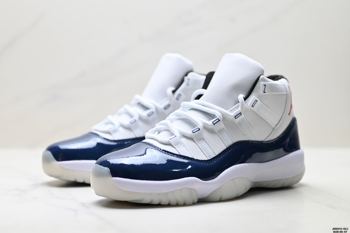 Air Jordan 11 Retro White and Midnight Navy Unisex Sneakers Style 11 detail view 3