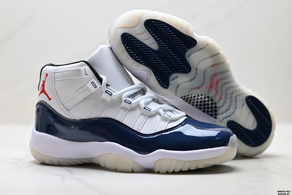 Air Jordan 11 Retro White and Midnight Navy Unisex Sneakers Style 11 detail view 4