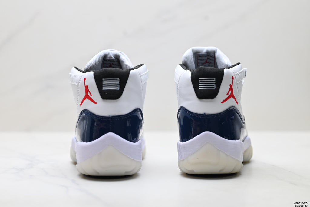 Air Jordan 11 Retro White and Midnight Navy Unisex Sneakers Style 11 detail view 5
