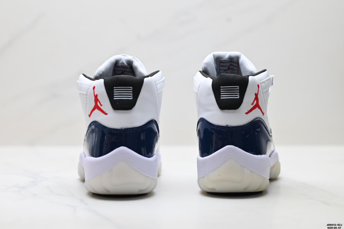 Air Jordan 11 Retro White and Midnight Navy Unisex Sneakers Style 11 detail view 5