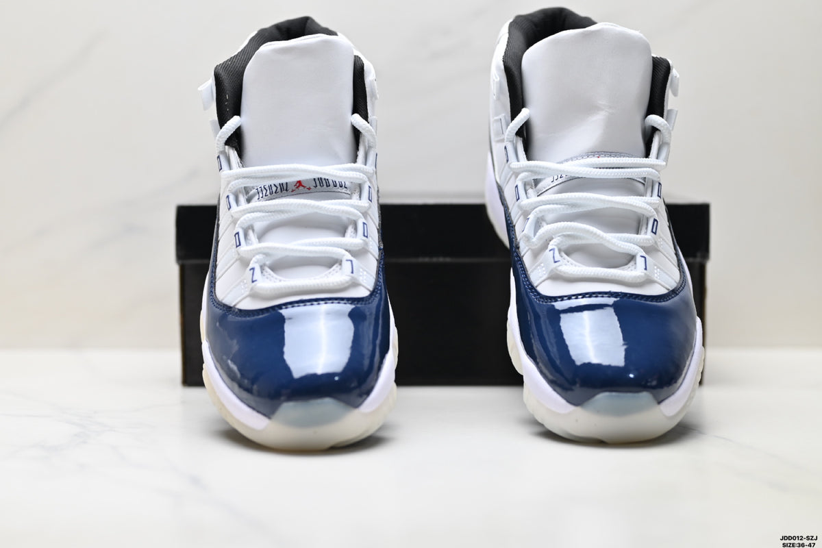 Air Jordan 11 Retro White and Midnight Navy Unisex Sneakers Style 11 detail view 6
