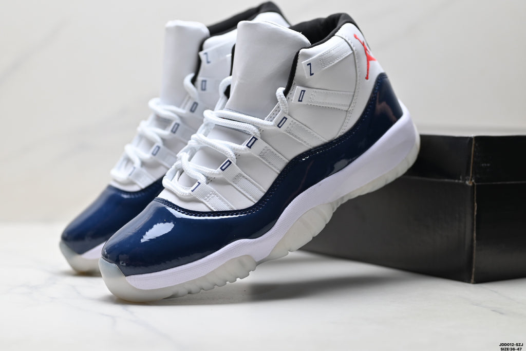 Air Jordan 11 Retro White and Midnight Navy Unisex Sneakers Style 11 detail view 7