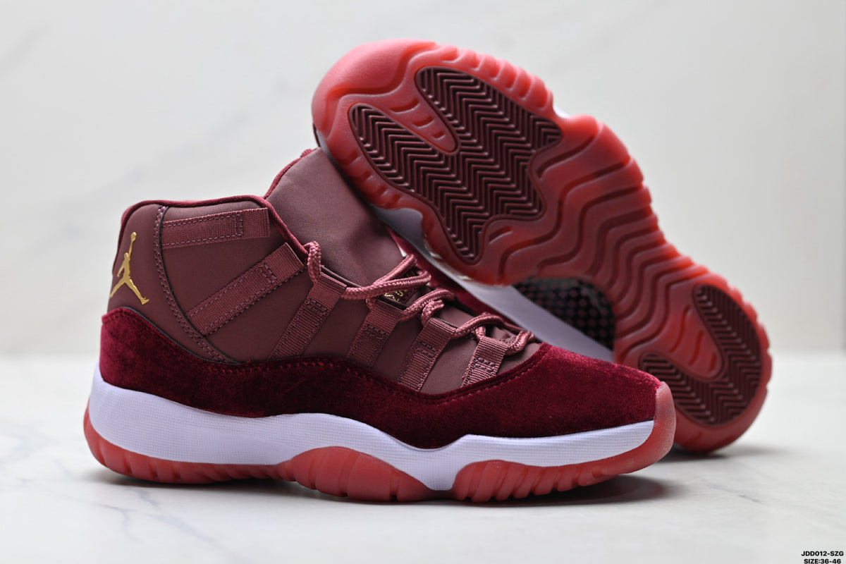 Air Jordan 11 Retro Burgundy and Gold Unisex Sneakers Style 14 detail view 4