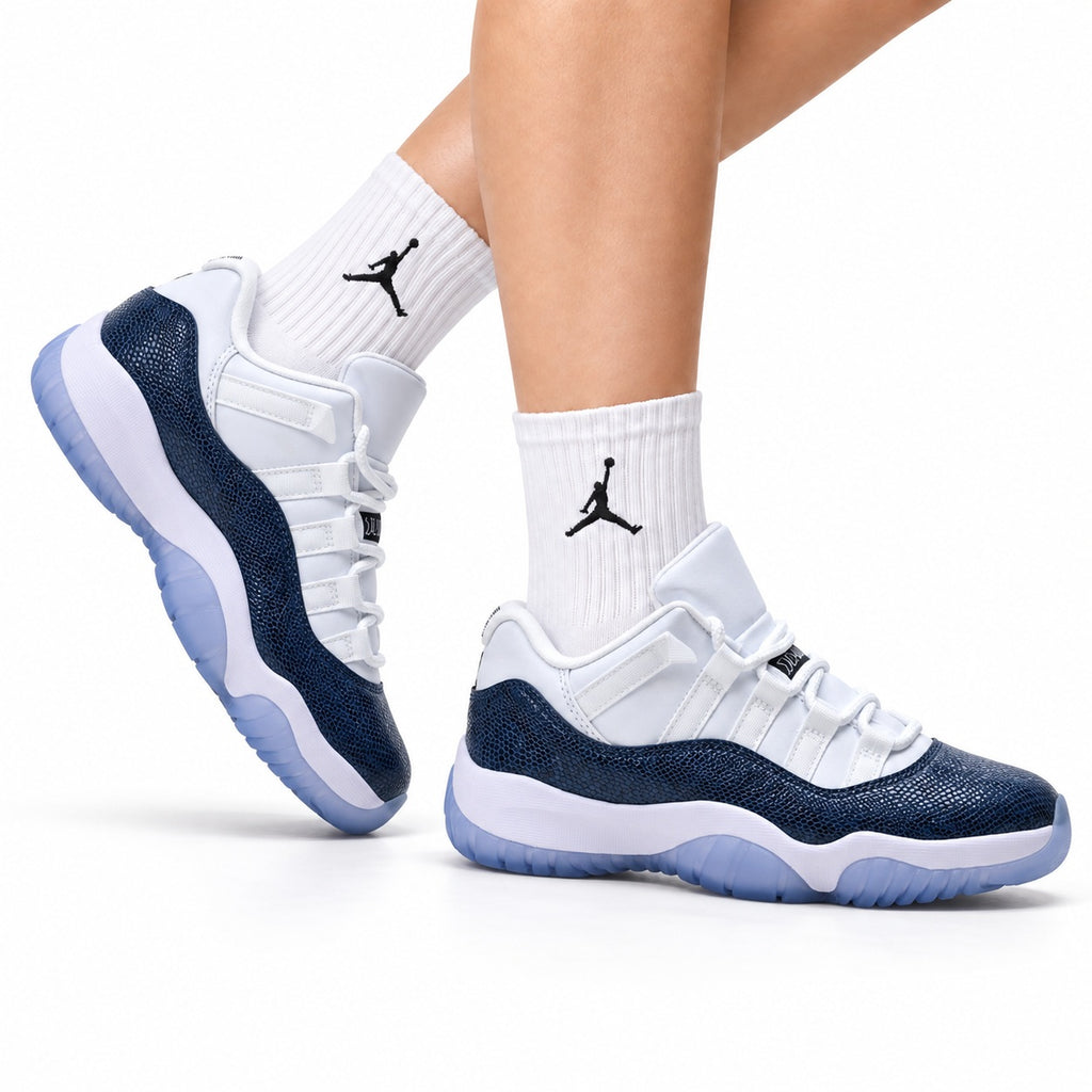 Air Jordan 11 Retro White Navy and Icy Blue Unisex Sneakers Style 15 on-foot main image