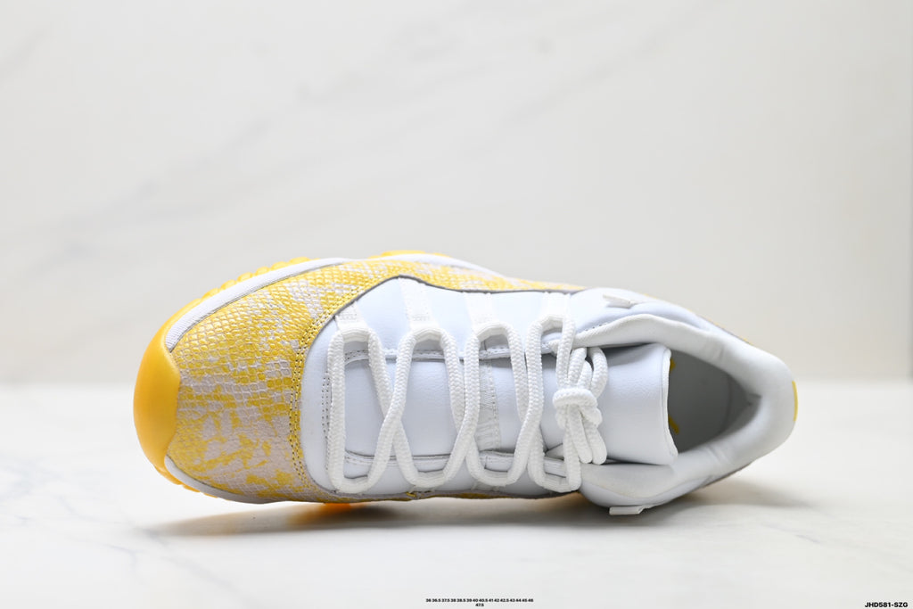 Air Jordan 11 Retro White and Yellow Snakeskin Unisex Sneakers Style 18 detail view 1
