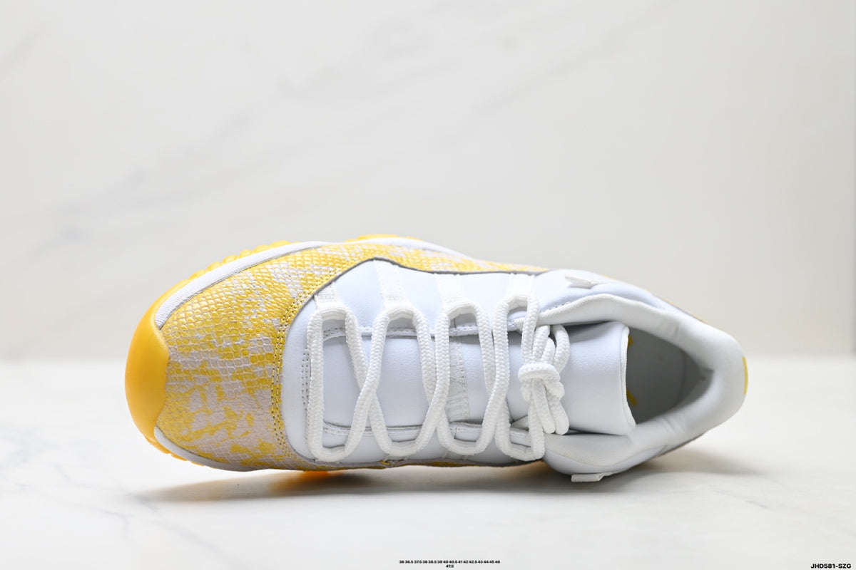 Air Jordan 11 Retro White and Yellow Snakeskin Unisex Sneakers Style 18 detail view 1
