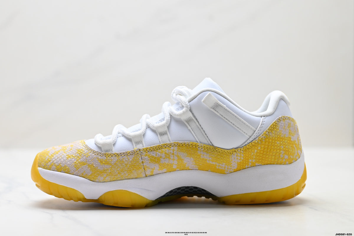 Air Jordan 11 Retro White and Yellow Snakeskin Unisex Sneakers Style 18 detail view 2