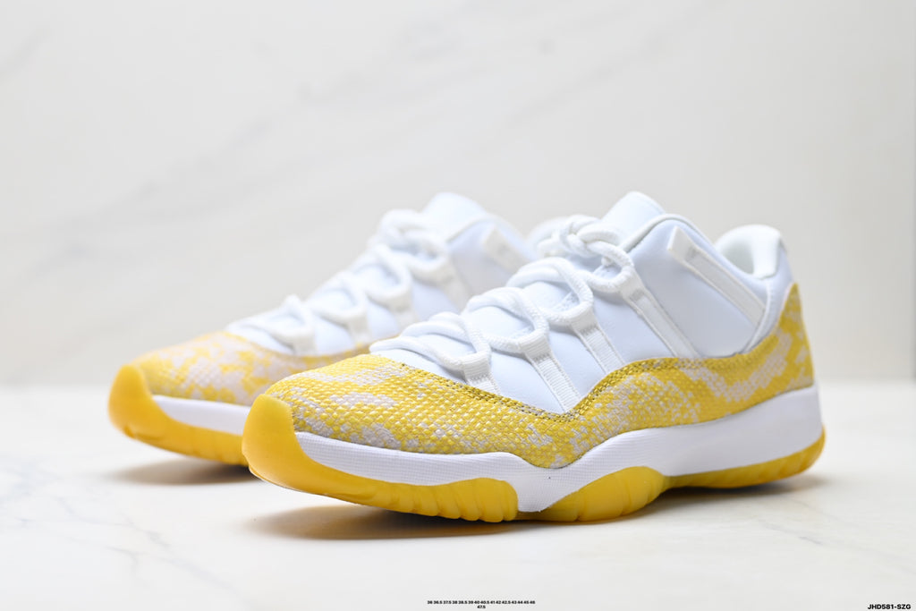 Air Jordan 11 Retro White and Yellow Snakeskin Unisex Sneakers Style 18 detail view 3