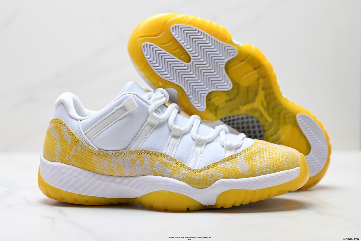 Air Jordan 11 Retro White and Yellow Snakeskin Unisex Sneakers Style 18 detail view 4