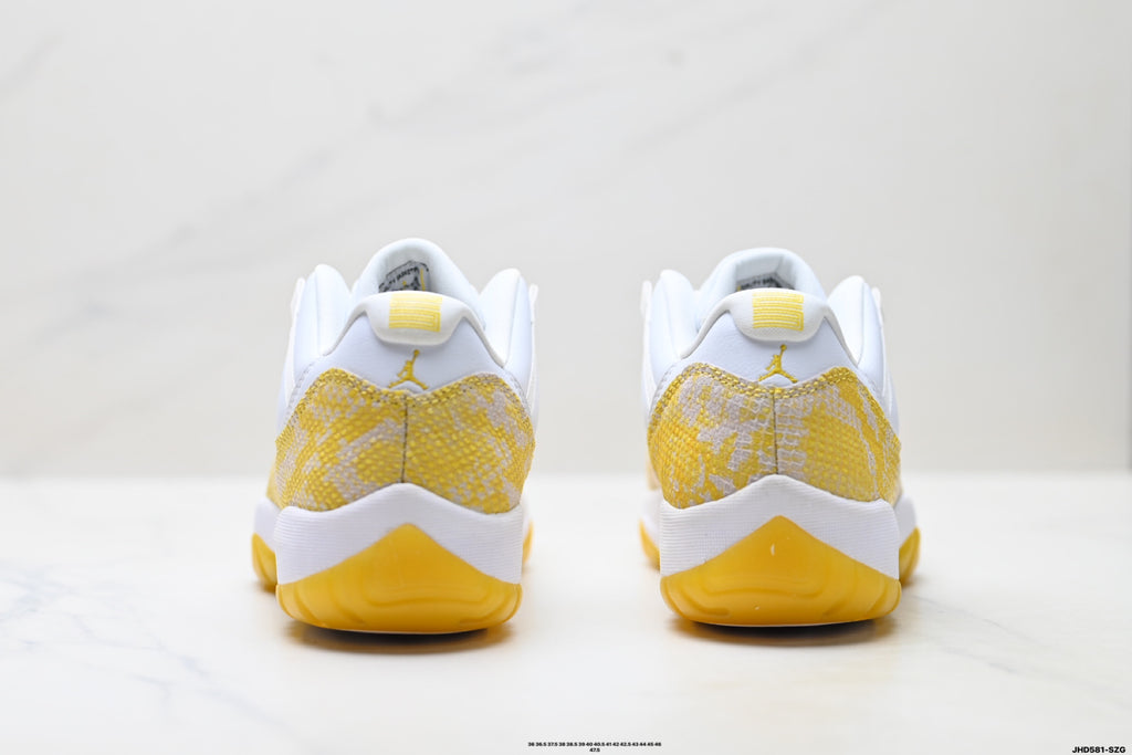 Air Jordan 11 Retro White and Yellow Snakeskin Unisex Sneakers Style 18 detail view 5