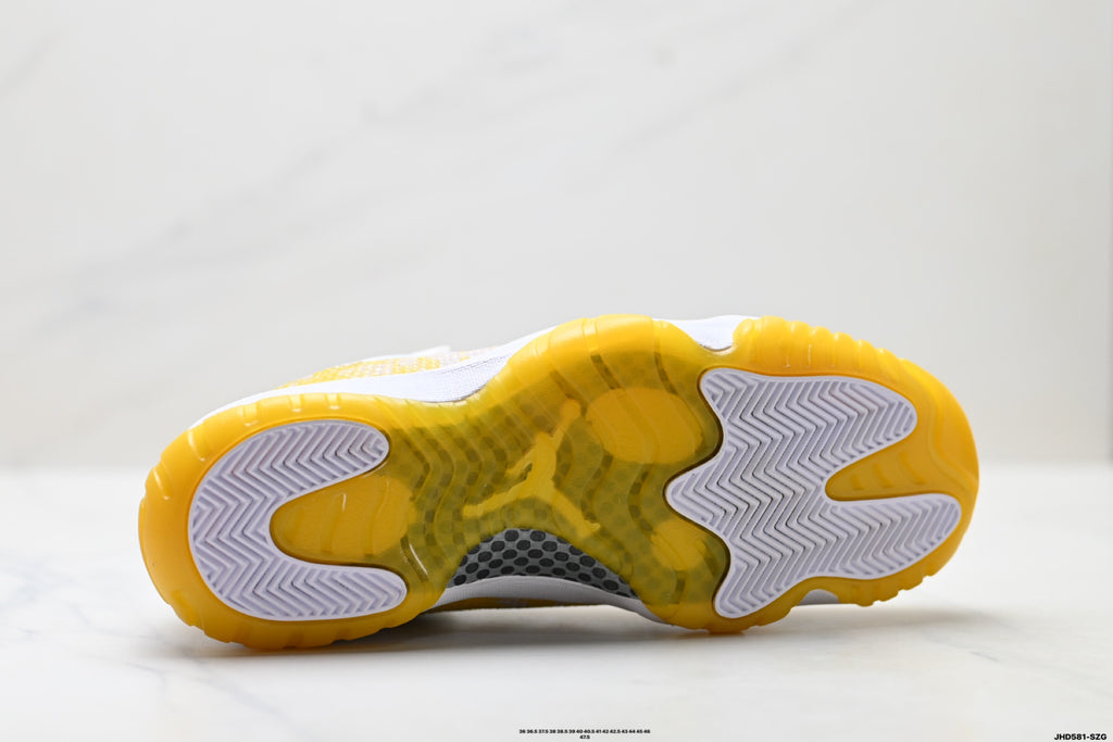 Air Jordan 11 Retro White and Yellow Snakeskin Unisex Sneakers Style 18 detail view 8