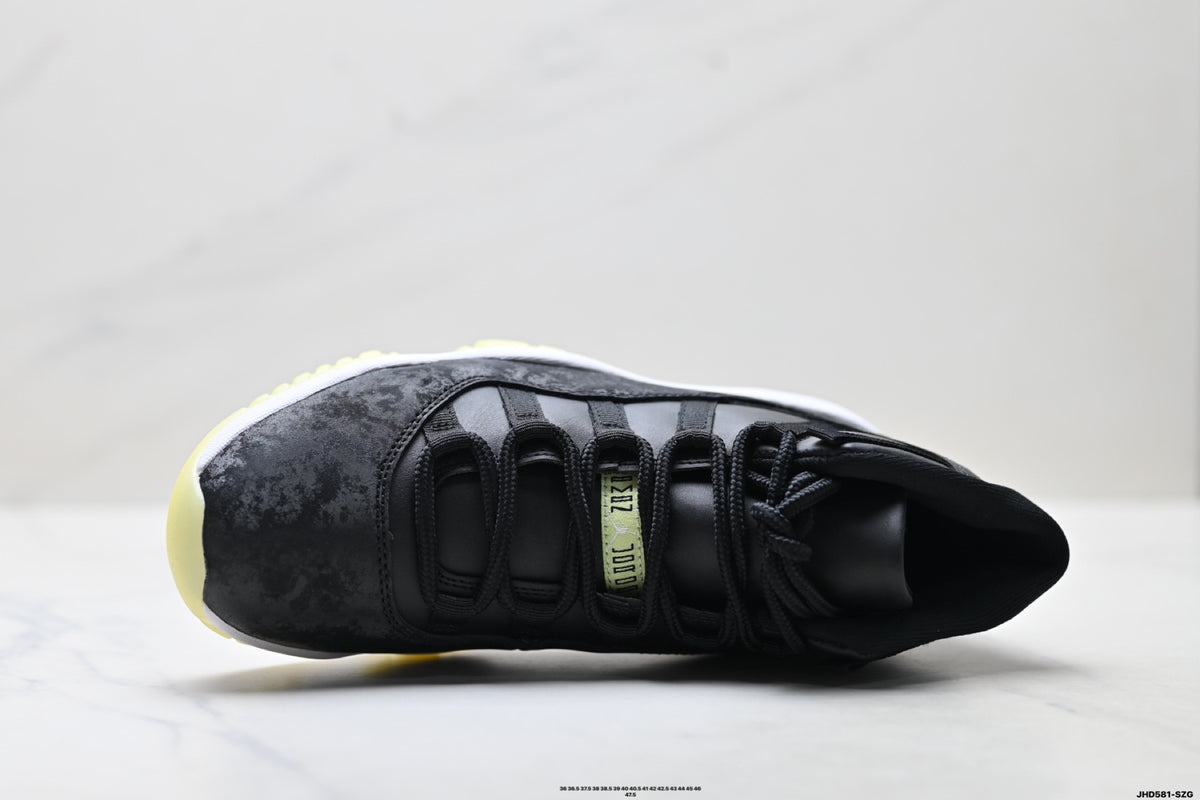 Air Jordan 11 Retro Black and Volt Unisex Sneakers Style 19 detail view 1