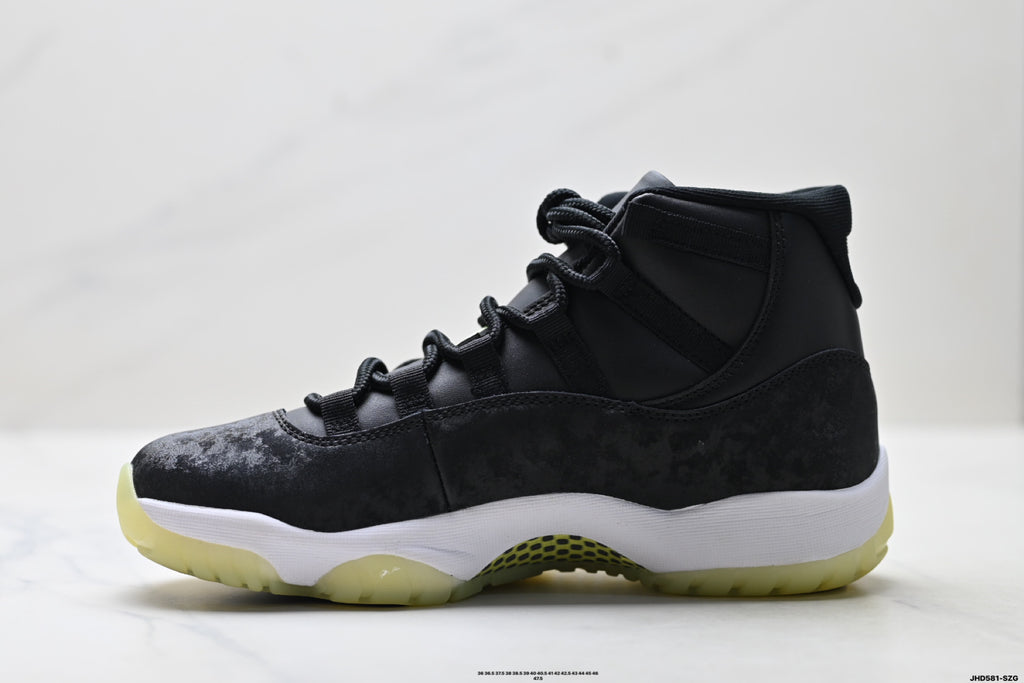 Air Jordan 11 Retro Black and Volt Unisex Sneakers Style 19 detail view 2