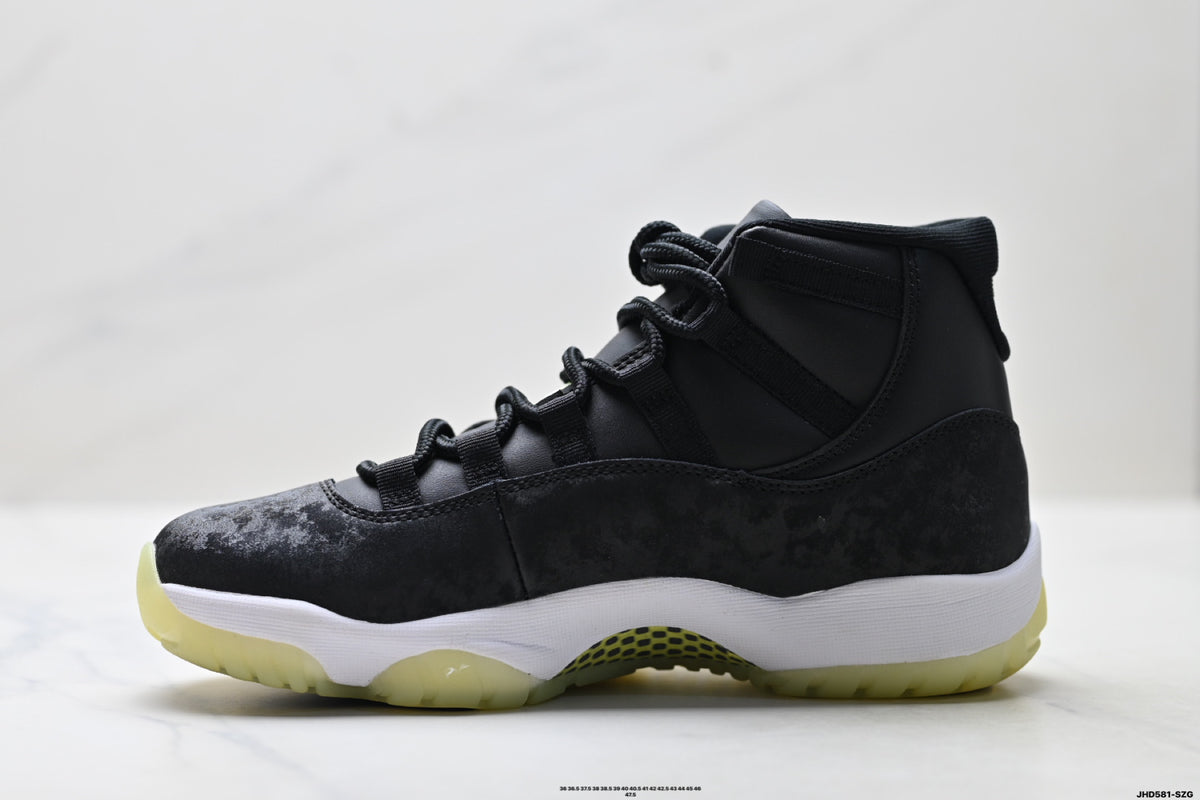 Air Jordan 11 Retro Black and Volt Unisex Sneakers Style 19 detail view 2