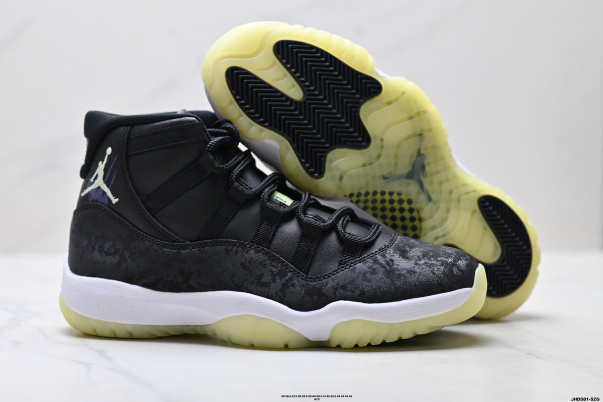 Air Jordan 11 Retro Black and Volt Unisex Sneakers Style 19 detail view 4