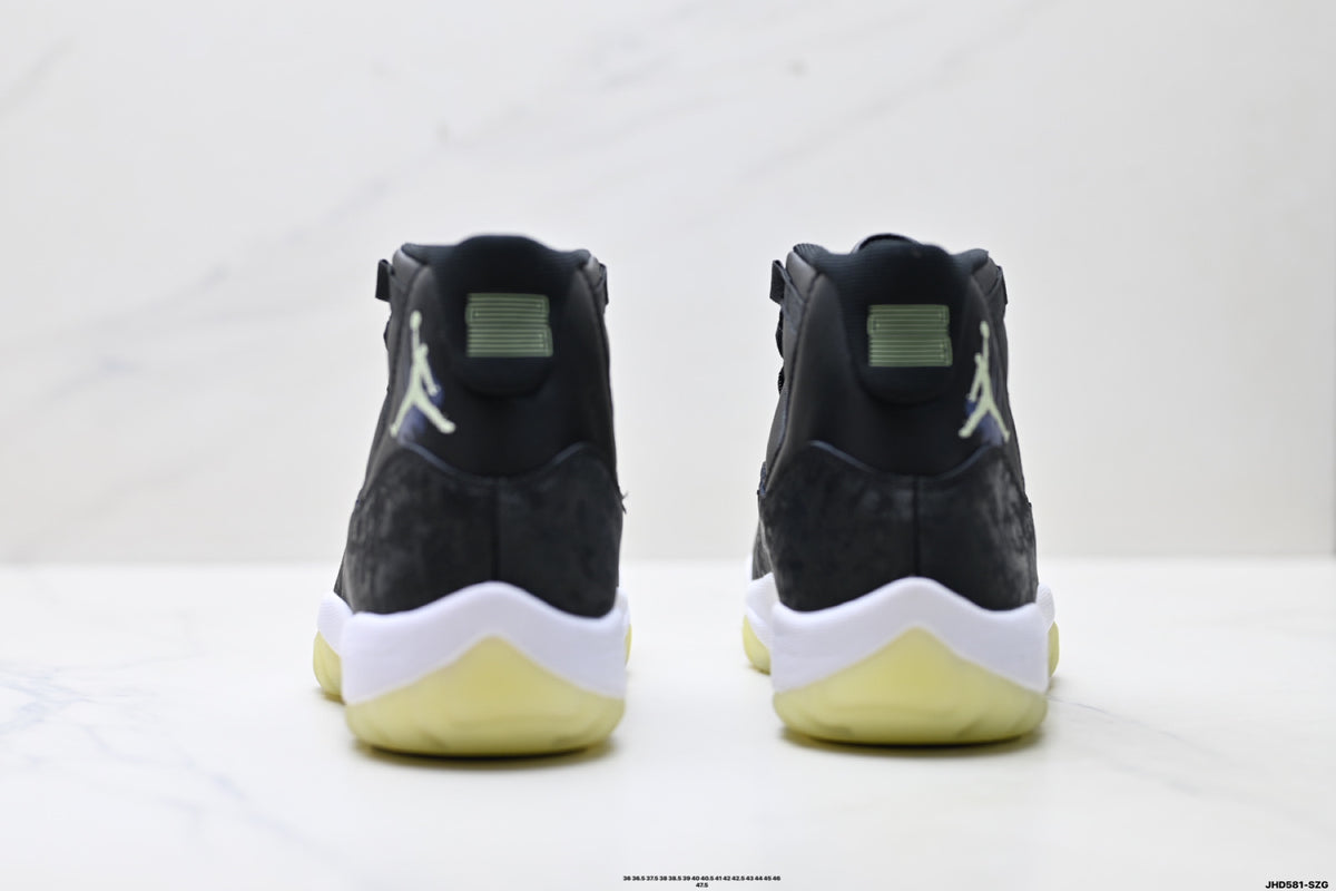 Air Jordan 11 Retro Black and Volt Unisex Sneakers Style 19 detail view 5