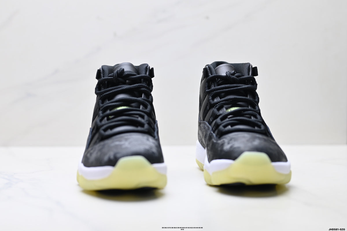 Air Jordan 11 Retro Black and Volt Unisex Sneakers Style 19 detail view 6