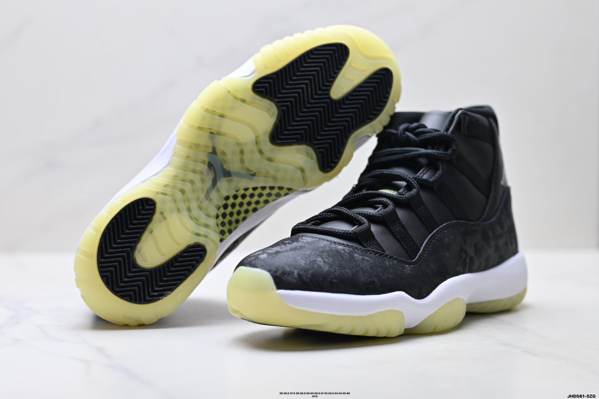 Air Jordan 11 Retro Black and Volt Unisex Sneakers Style 19 detail view 7