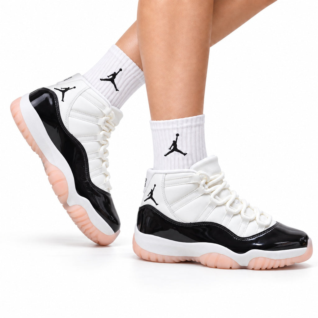 Air Jordan 11 Retro White Black and Pink Unisex Sneakers Style 21 on-foot main image