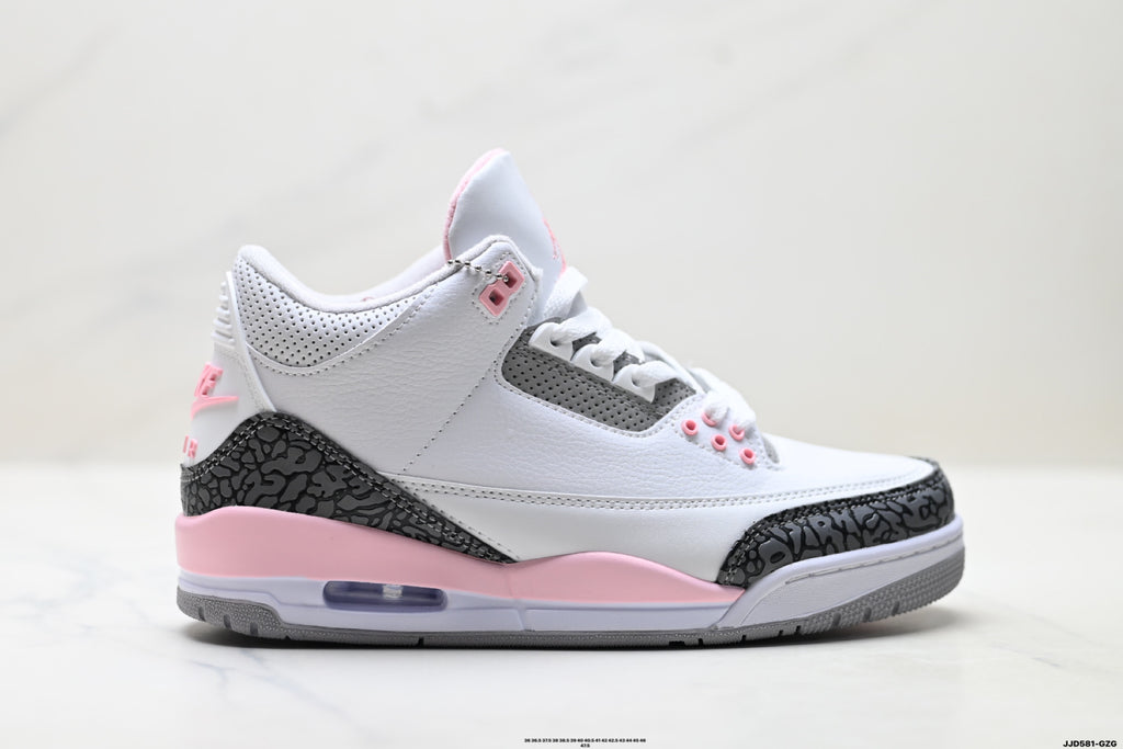 Air Jordan 3 Retro White Grey Pink sneakers detail view 1