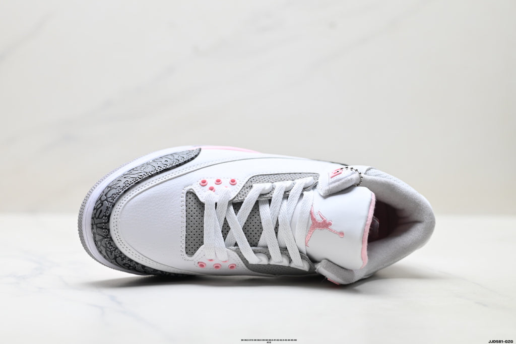 Air Jordan 3 Retro White Grey Pink sneakers detail view 2