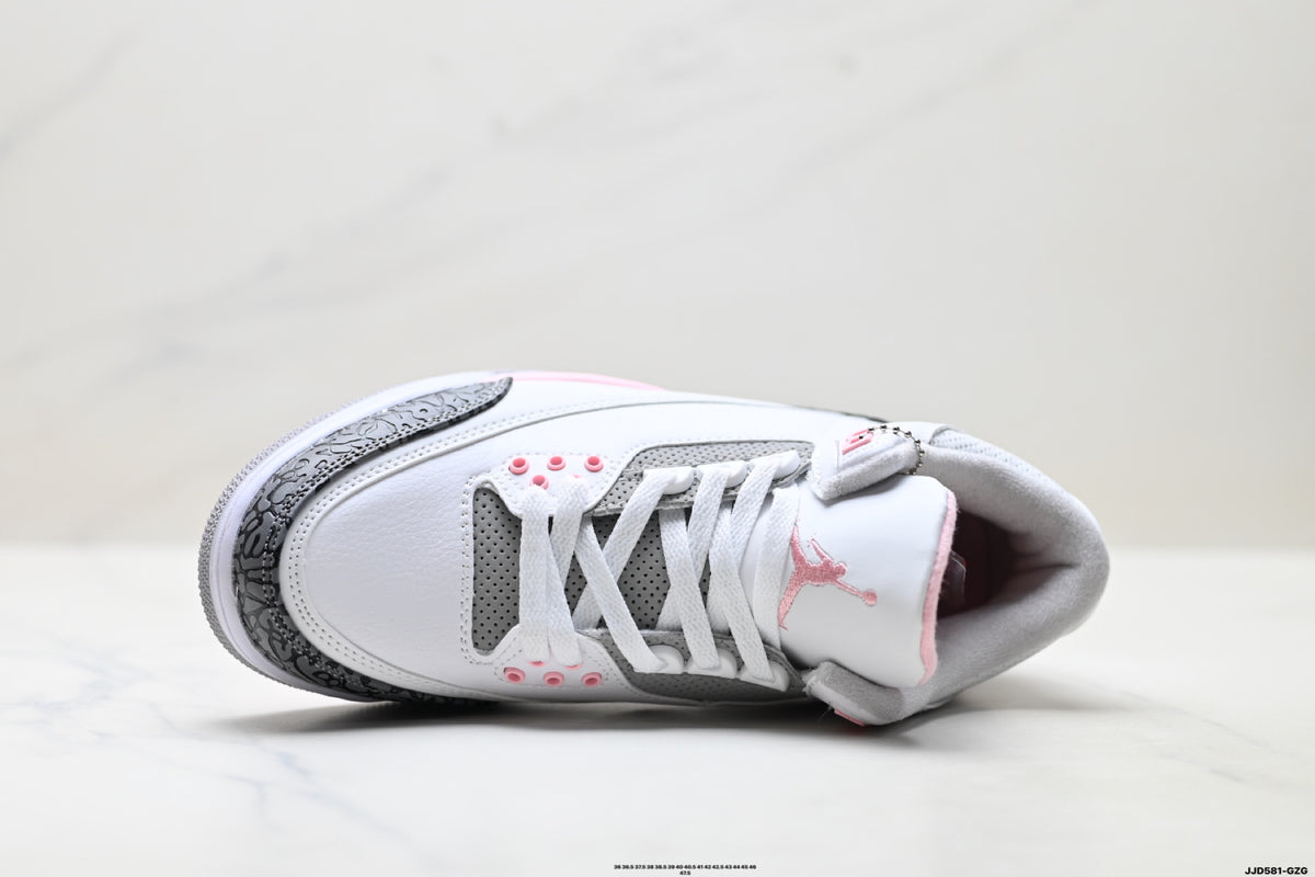Air Jordan 3 Retro White Grey Pink sneakers detail view 2