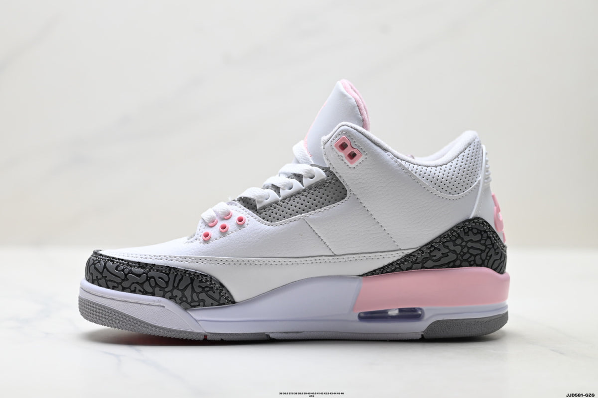 Air Jordan 3 Retro White Grey Pink sneakers detail view 3